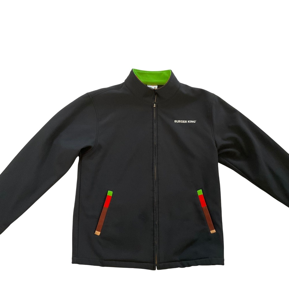 Burger King Manager Jacket Black‎ Full Zip Logo Lime Green Collar Casual Small